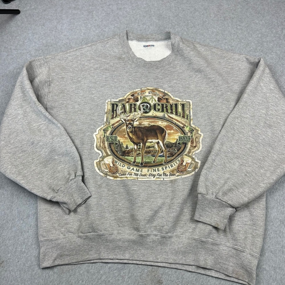 Jerzees Mens Deer Valley Bar & Grill Graphic Sweatshirt Gray 2XL